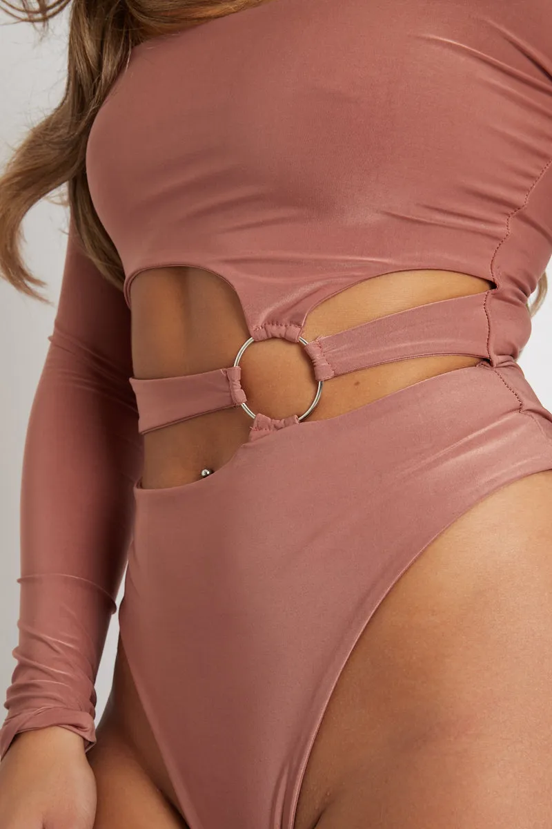 Brown Ring Detail Front Cut Out Bodysuit - Ryelee sold by Rebellious Fashion product image thumbnail 5