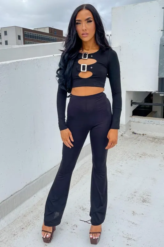 Black Buckled Detail Crop Top - Nala sold by Rebellious Fashion