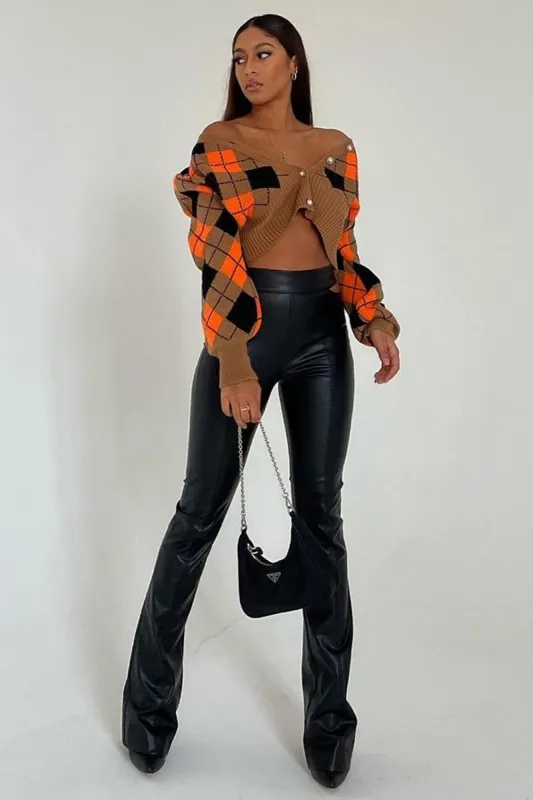 Orange Argyle Print Knit Cardigan - Dazie made by Rebellious Fashion