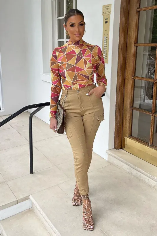 Yellow Geometric Pattern Mesh Bodysuit - Bee sold by Rebellious Fashion