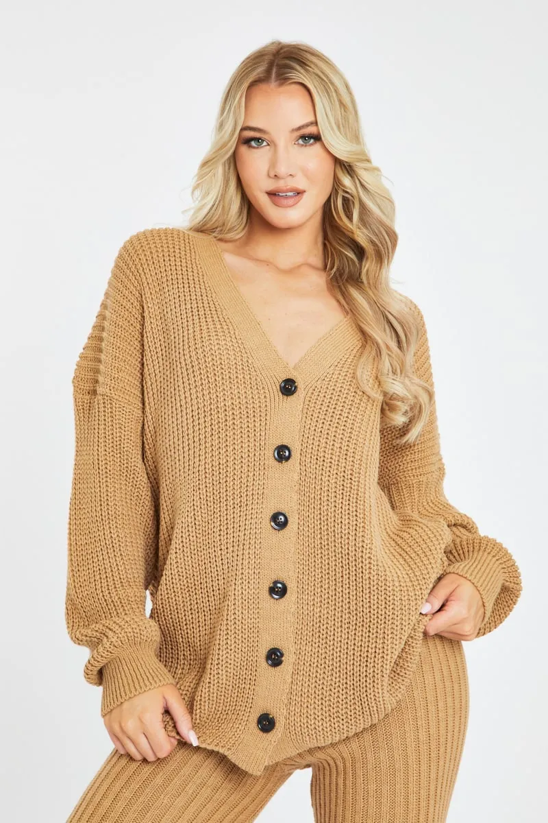 Camel Rib Knit Oversized Cardigan and Legging Set - Paola sold by Rebellious Fashion product image thumbnail 3