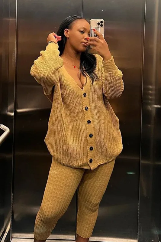 Camel Rib Knit Oversized Cardigan and Legging Set - Paola sold by Rebellious Fashion