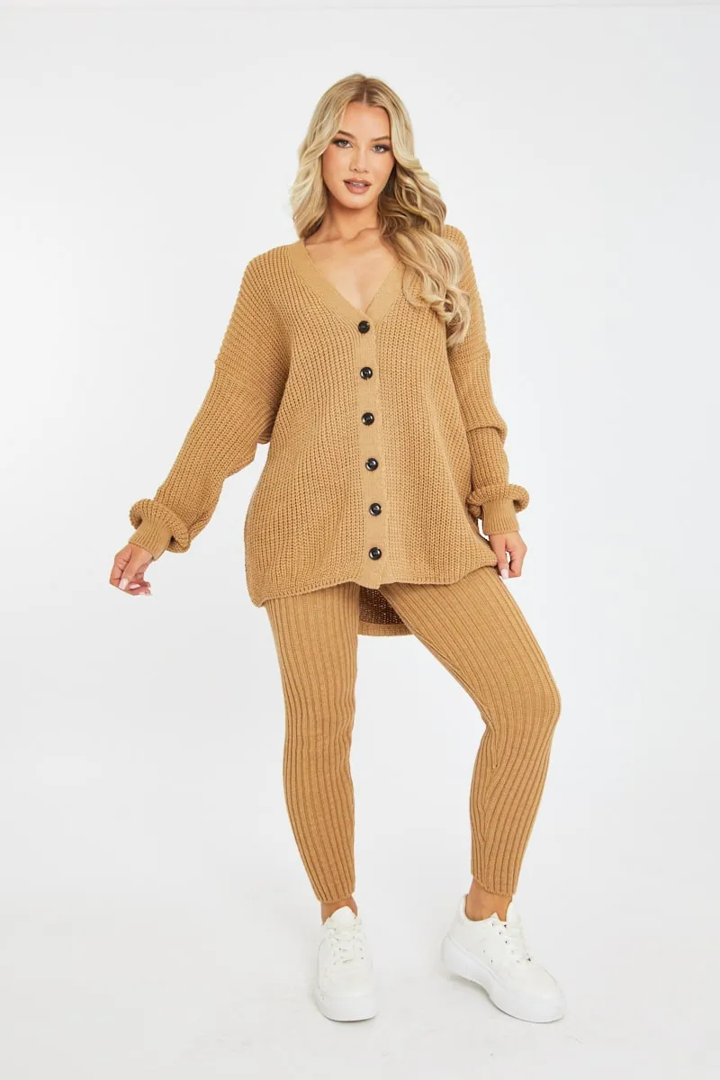 Camel Rib Knit Oversized Cardigan and Legging Set - Paola sold by Rebellious Fashion product image thumbnail 2