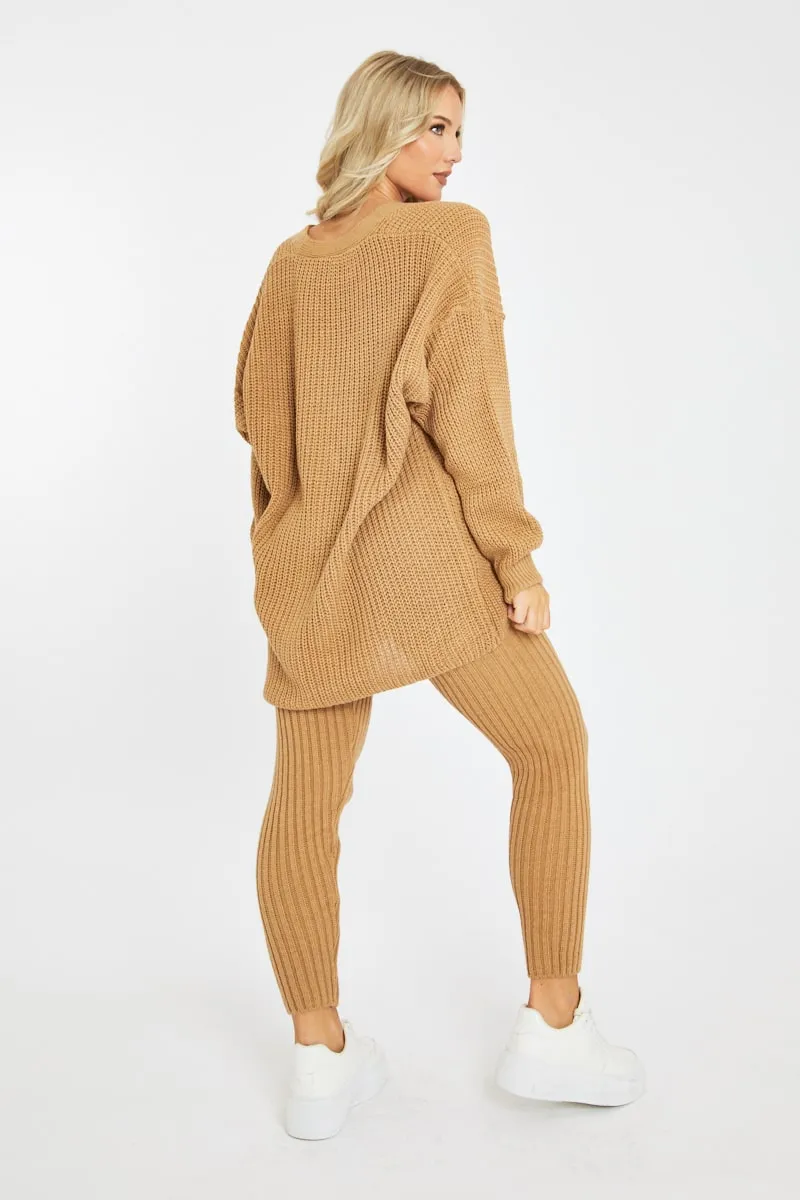 Camel Rib Knit Oversized Cardigan and Legging Set - Paola sold by Rebellious Fashion product image thumbnail 5
