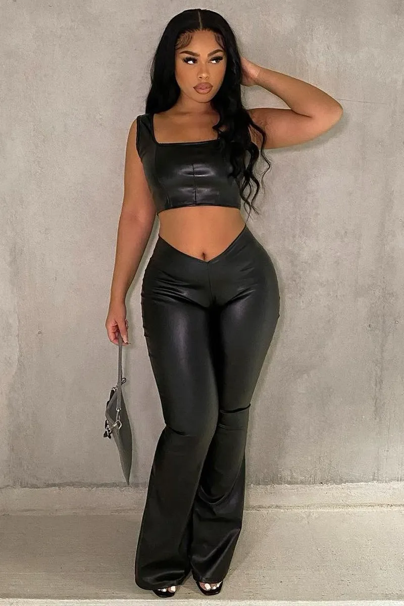 Black PU Leather Corset Crop Top - Roxa sold by Rebellious Fashion product image thumbnail 5