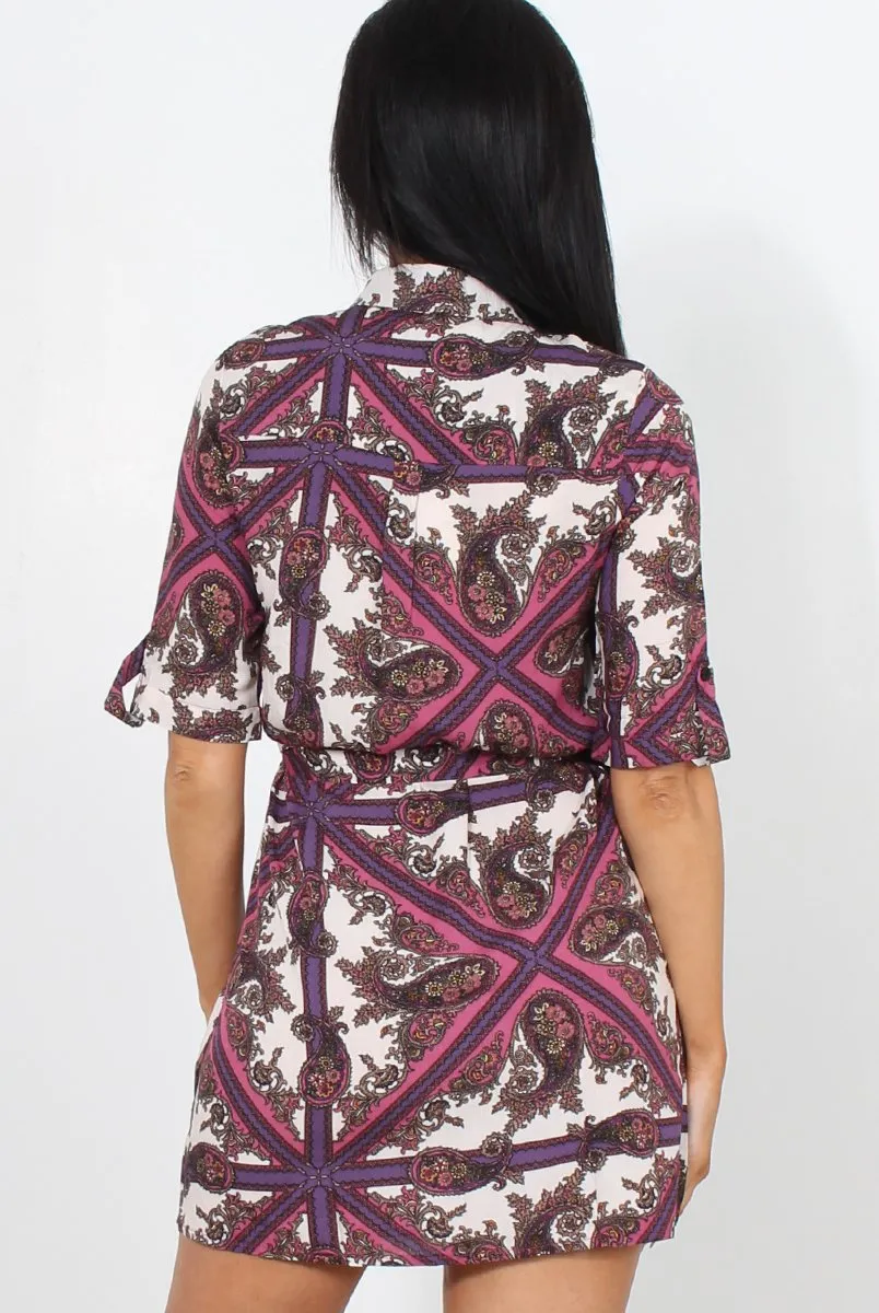 Elyse Pink Paisley Print Shirt Dress sold by Rebellious Fashion product image thumbnail 4