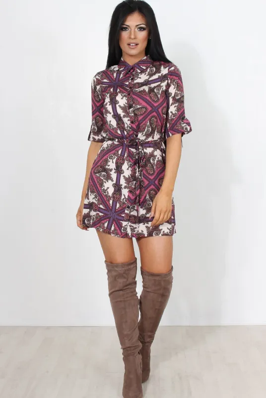 Elyse Pink Paisley Print Shirt Dress sold by Rebellious Fashion