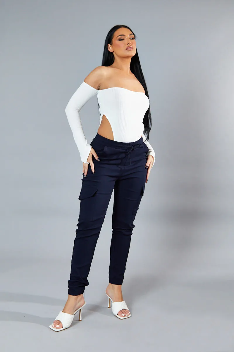 Navy Cuffed Hem Cargo Trousers - Rain sold by Rebellious Fashion product image thumbnail 2