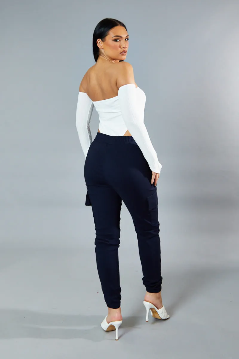 Navy Cuffed Hem Cargo Trousers - Rain sold by Rebellious Fashion product image thumbnail 4