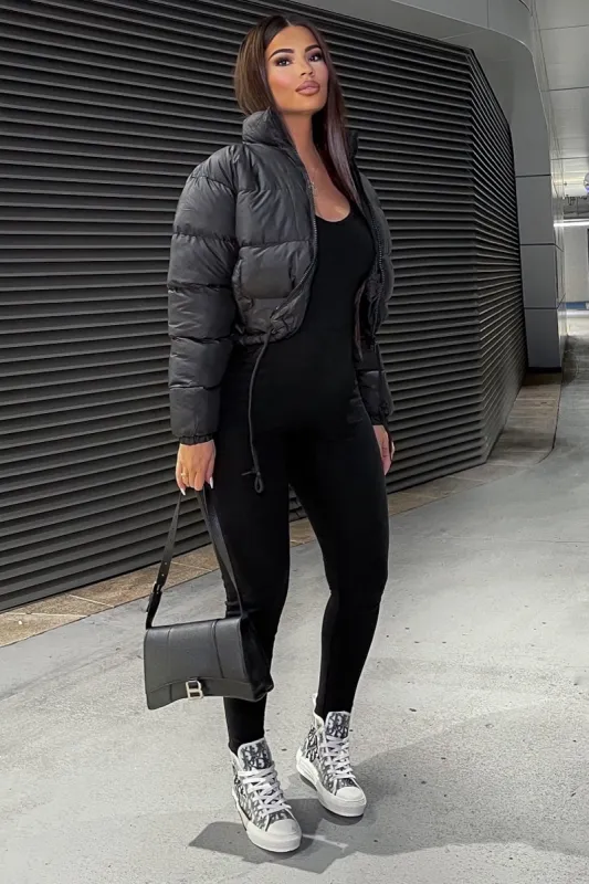 Black Padded Cropped Puffer Jacket - Adhara sold by Rebellious Fashion