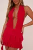 Red Plunge Neck Frill Detail Mini Dress - Swan sold by Rebellious Fashion