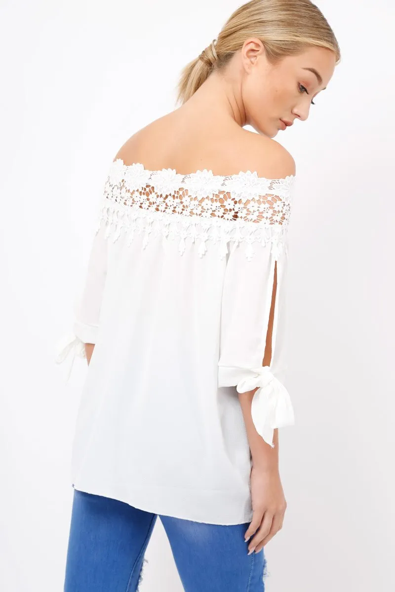 White Crochet Bardot Top - Evelina sold by Rebellious Fashion product image thumbnail 4