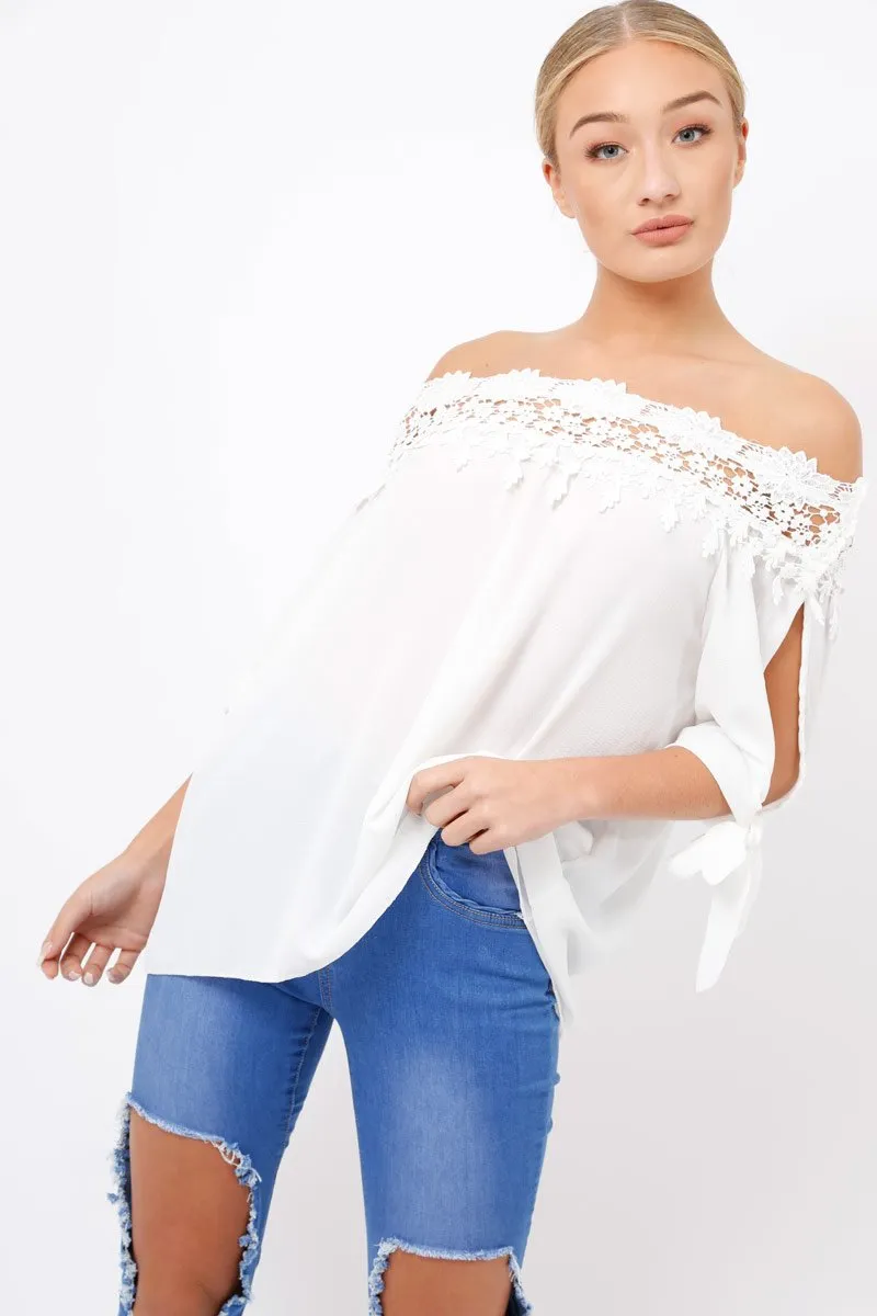 White Crochet Bardot Top - Evelina sold by Rebellious Fashion product image thumbnail 2