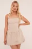 Beige Ruched Halter Neck Puffball Mini Dress - Anessa sold by Rebellious Fashion