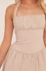 Beige Ruched Halter Neck Puffball Mini Dress - Anessa sold by Rebellious Fashion