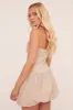 Beige Ruched Halter Neck Puffball Mini Dress - Anessa sold by Rebellious Fashion