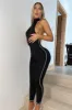 Black Contrast Stitch Detail Halter Neck Jumpsuit - Amy sold by Rebellious Fashion