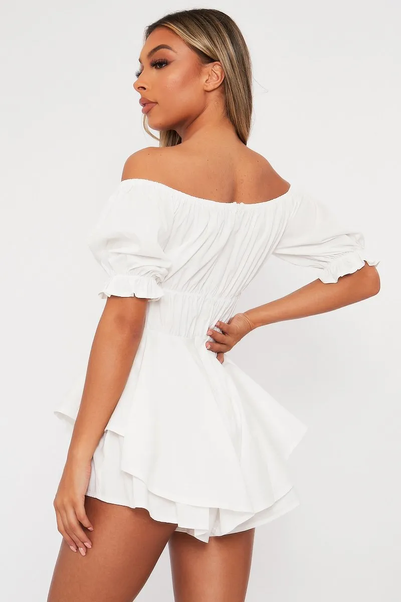 White Tie Front Frill Detail Bardot Playsuit - Cera sold by Rebellious Fashion product image thumbnail 4