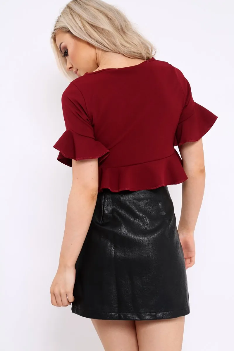 Wine Frill Hem Crop Top - Iyannah sold by Rebellious Fashion product image thumbnail 4