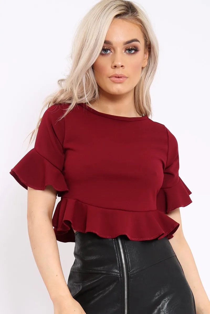 Wine Frill Hem Crop Top - Iyannah sold by Rebellious Fashion