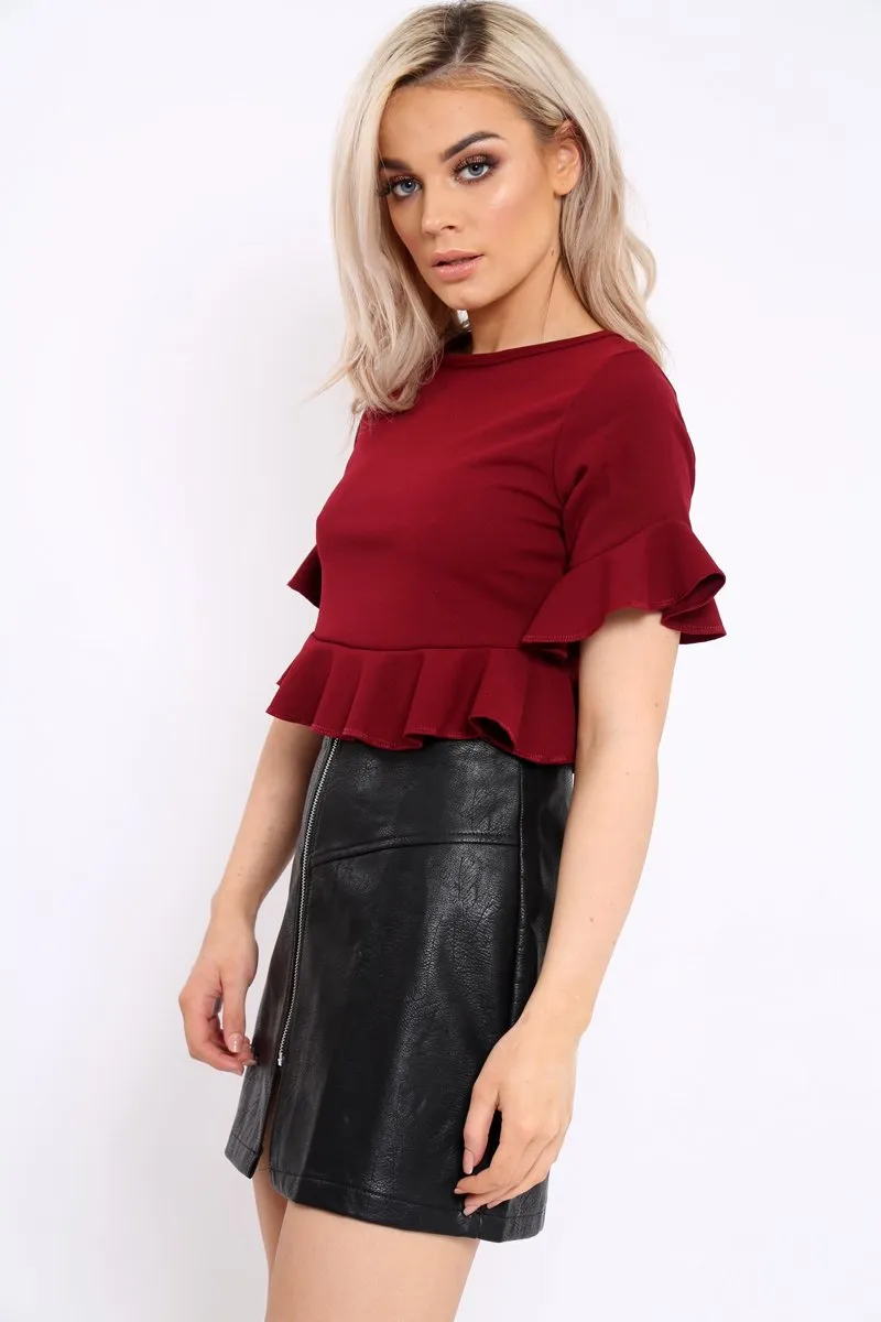 Wine Frill Hem Crop Top - Iyannah sold by Rebellious Fashion product image thumbnail 3