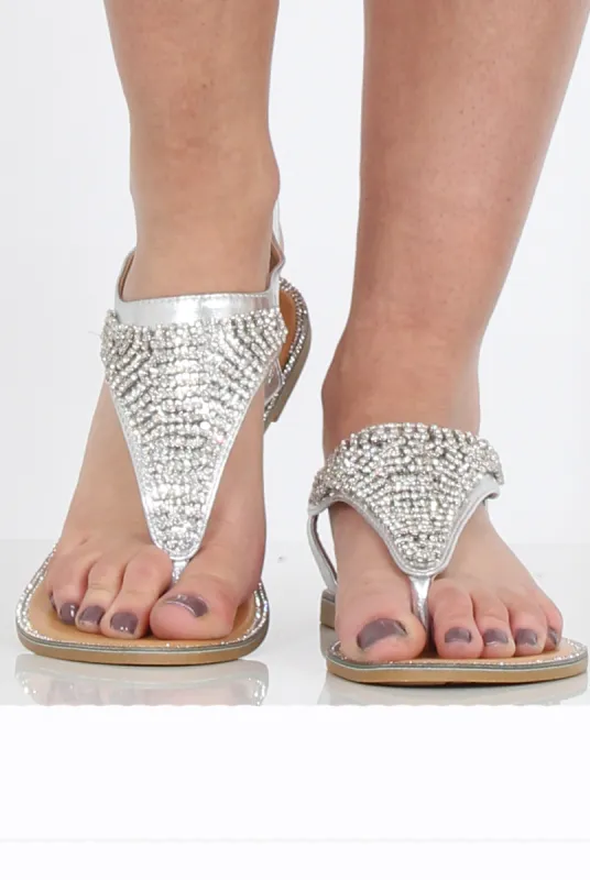 Silver Diamante Sling Black Sandals - Abbey sold by Rebellious Fashion