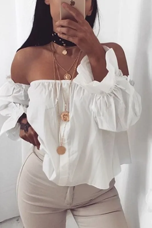 White Button Up Bardot Crop Top - LuLu sold by Rebellious Fashion