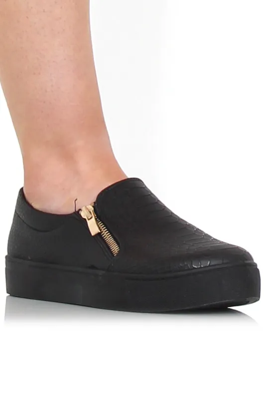 Merin Black On Black Snakeskin Platform Skaters made by Rebellious Fashion
