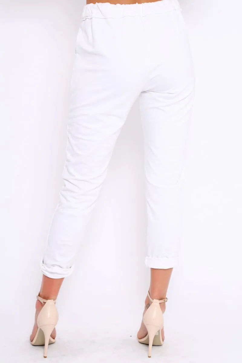 White Elasticated Tie Waist Joggers - Cerena sold by Rebellious Fashion product image thumbnail 5