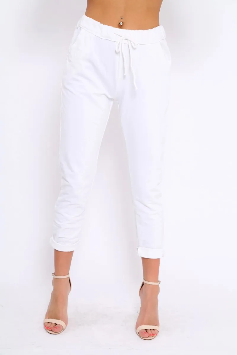 White Elasticated Tie Waist Joggers - Cerena sold by Rebellious Fashion product image thumbnail 2