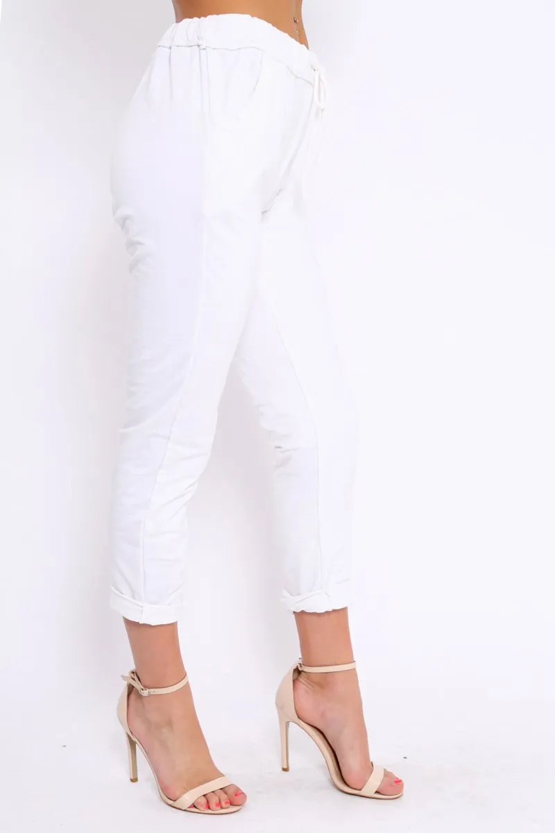 White Elasticated Tie Waist Joggers - Cerena sold by Rebellious Fashion product image thumbnail 4