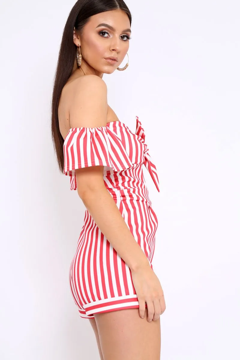Red and White Striped Bardot Playsuit - Gracy sold by Rebellious Fashion product image thumbnail 3