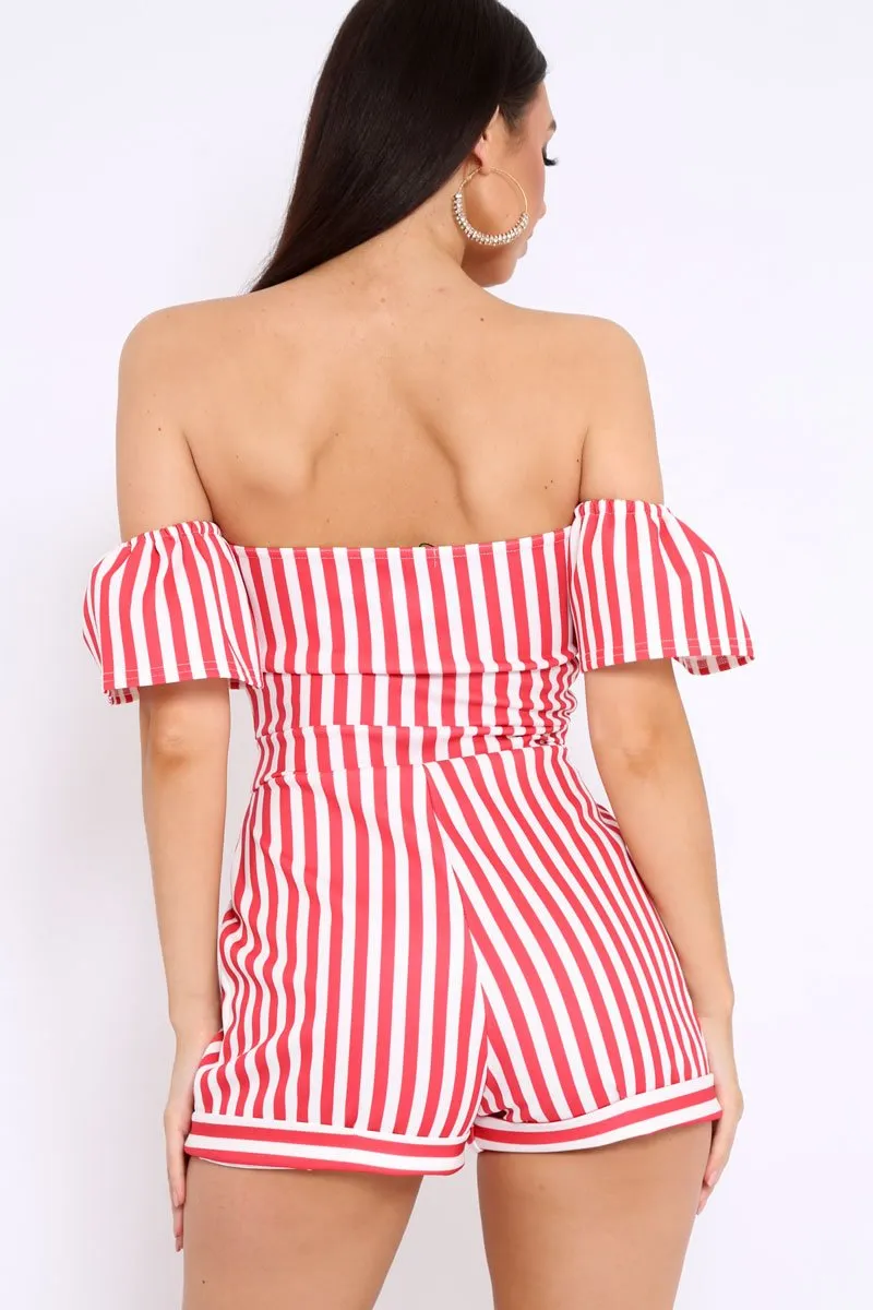 Red and White Striped Bardot Playsuit - Gracy sold by Rebellious Fashion product image thumbnail 5