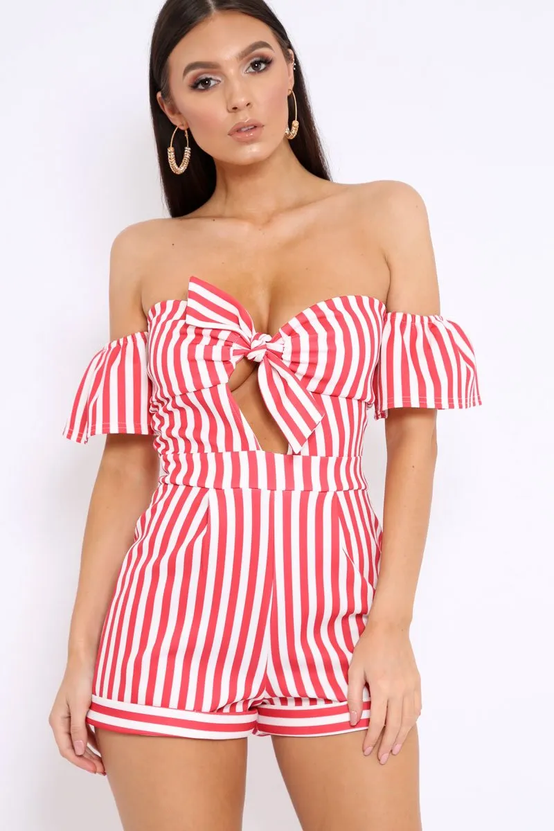 Red and White Striped Bardot Playsuit - Gracy sold by Rebellious Fashion product image thumbnail 4