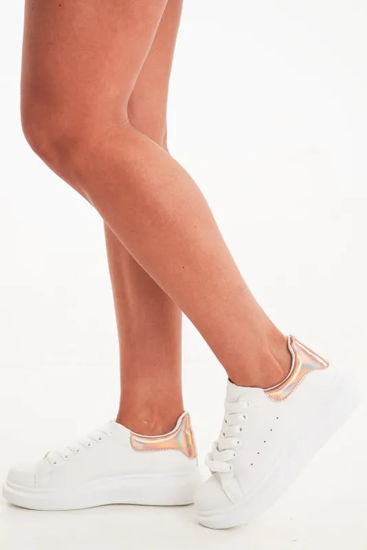 White Gold Holographic Insert Chunky Sole Trainers - Yuki sold by Rebellious Fashion