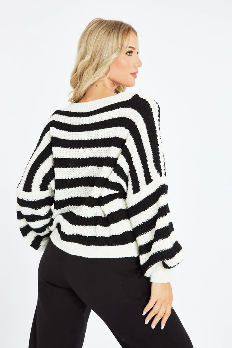White Striped Chunky Knit Oversized Cardigan - Pedra sold by Rebellious Fashion product image thumbnail 5