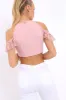 Rose Halter Neck Frill Cold Shoulder Crop Top - Carlie sold by Rebellious Fashion