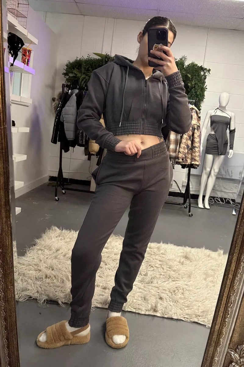 Grey Zip Front Elasticated Detail Loungewear Co-ord Set - Carmel sold by Rebellious Fashion