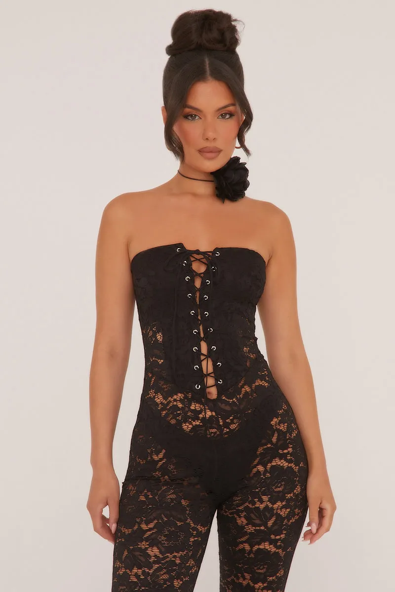 Black Lace Lace Up Detail Bandeau Jumpsuit - Jessica sold by Rebellious Fashion product image thumbnail 2