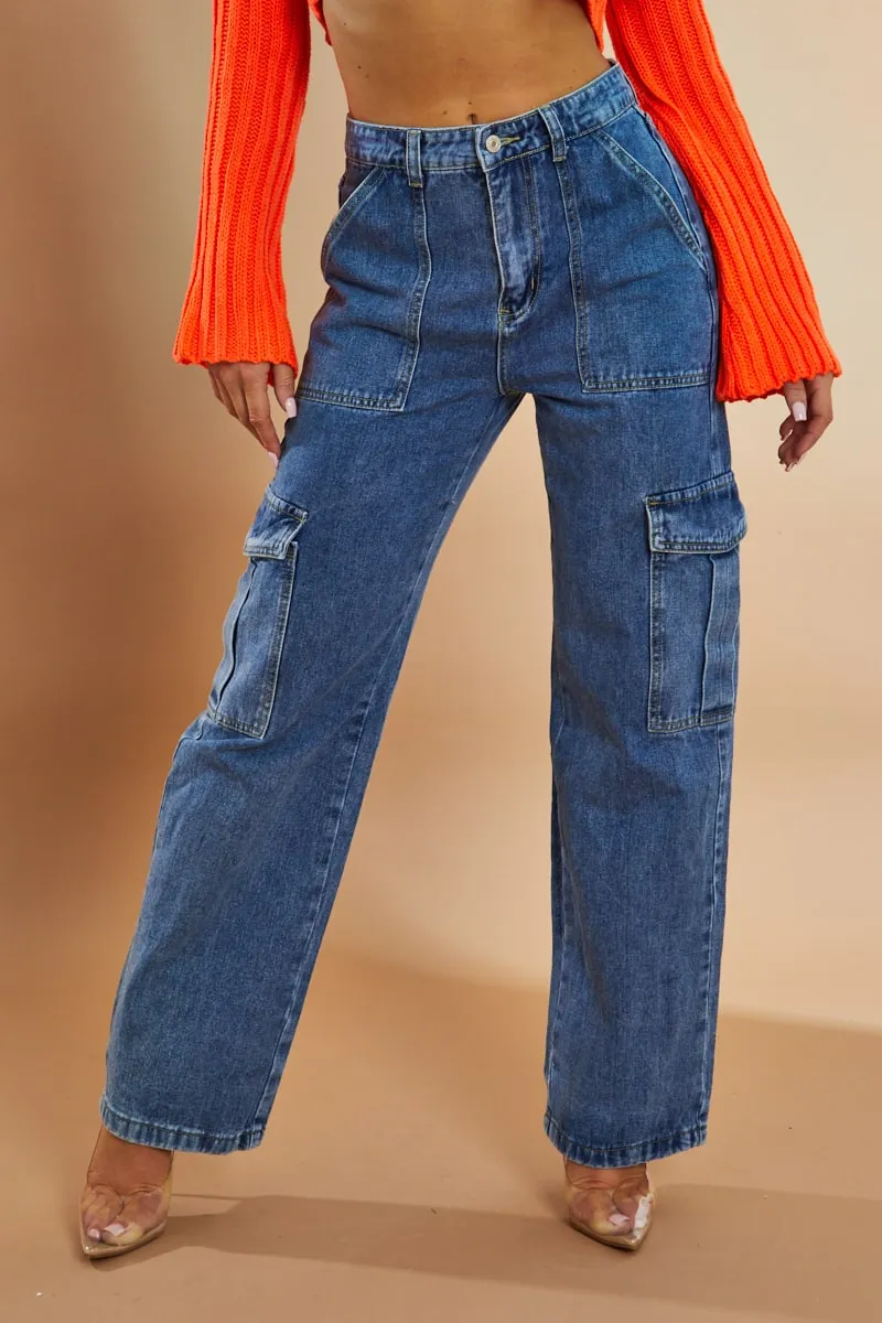 Blue Cargo Pocket Wide Leg Jeans - Dale sold by Rebellious Fashion product image thumbnail 3