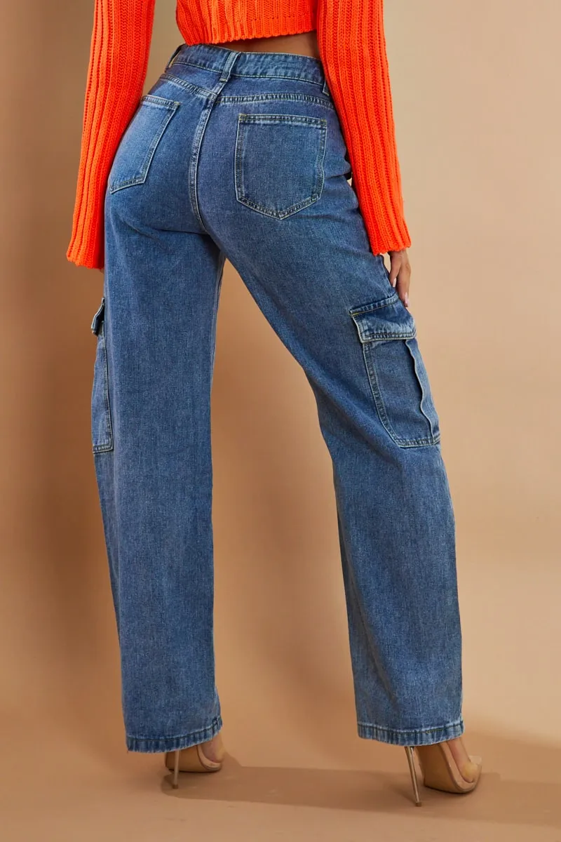 Blue Cargo Pocket Wide Leg Jeans - Dale sold by Rebellious Fashion product image thumbnail 5