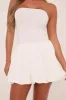White Bandeau Drop Waist Puffball Detail Mini Dress - Saffiya sold by Rebellious Fashion