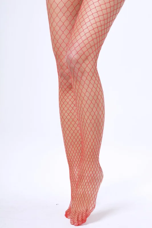Red Diamond Fishnet Tights - Skye sold by Rebellious Fashion