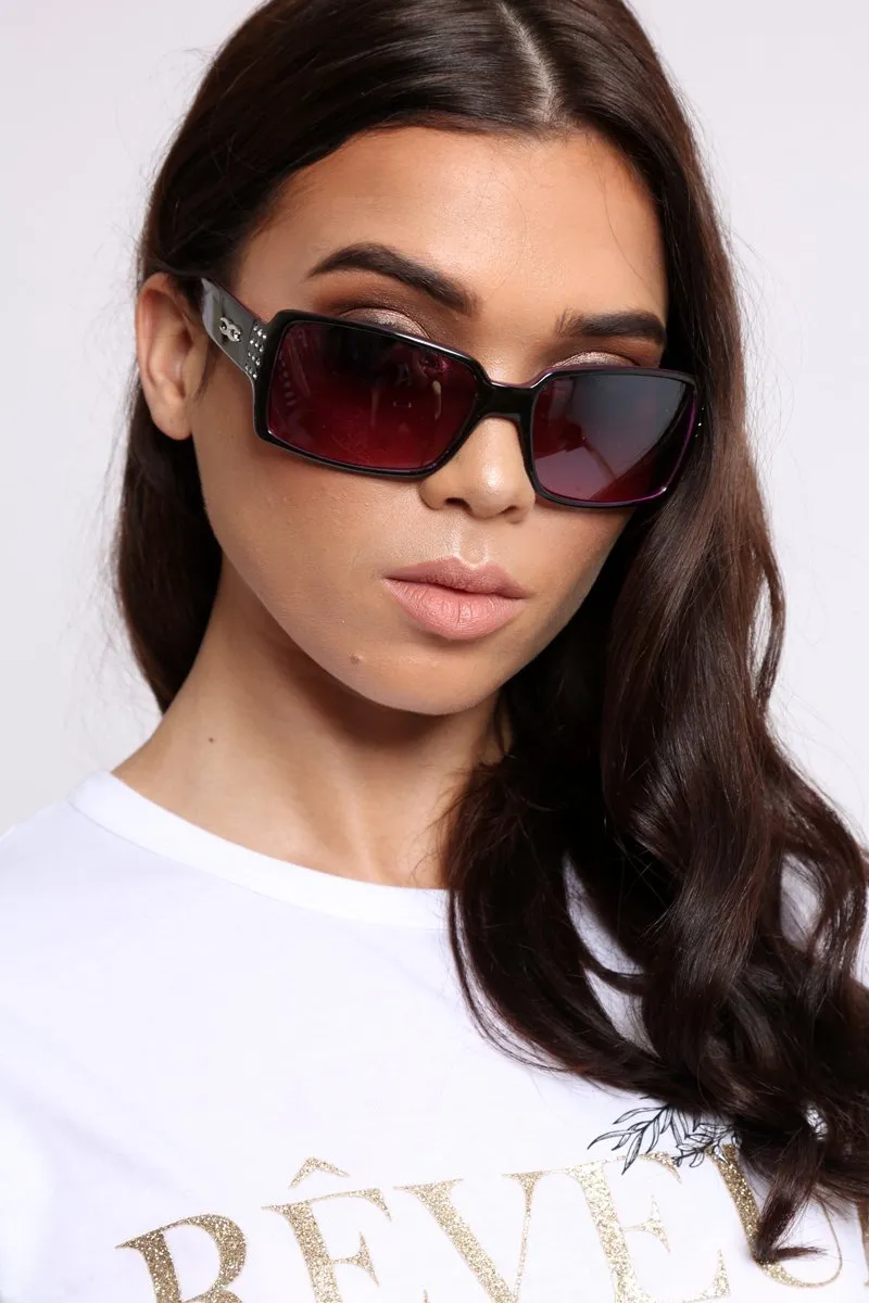 Purple Diamante Square Frame Sunglasses - Liona sold by Rebellious Fashion