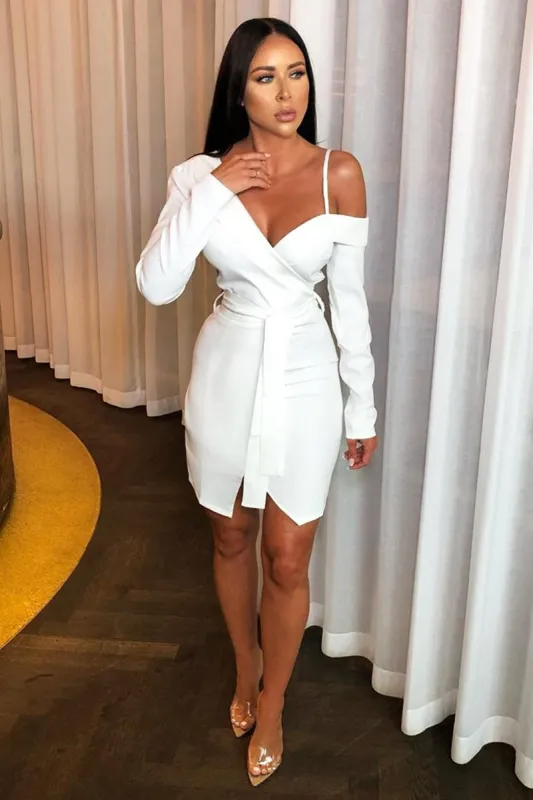 White Off The Shoulder Blazer Dress - Halia sold by Rebellious Fashion