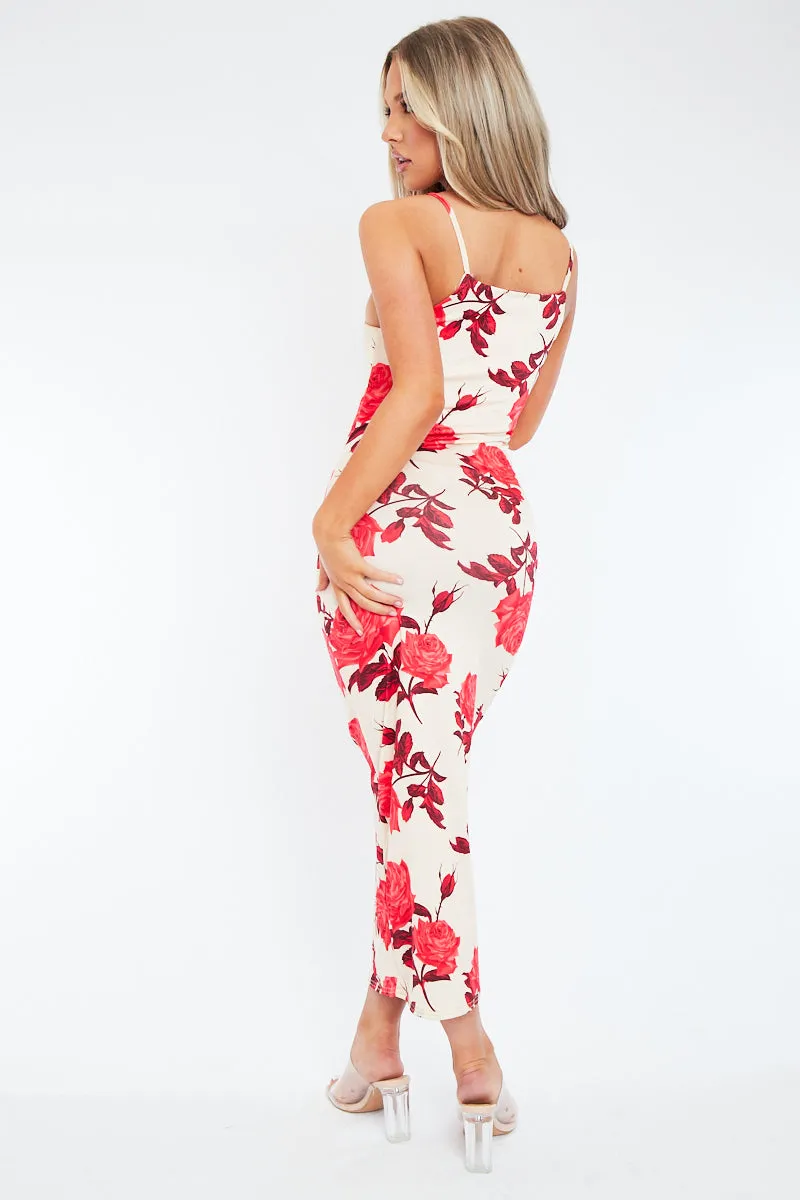 Red Floral Print Bodycon Maxi Dress - Sasha sold by Rebellious Fashion product image thumbnail 4