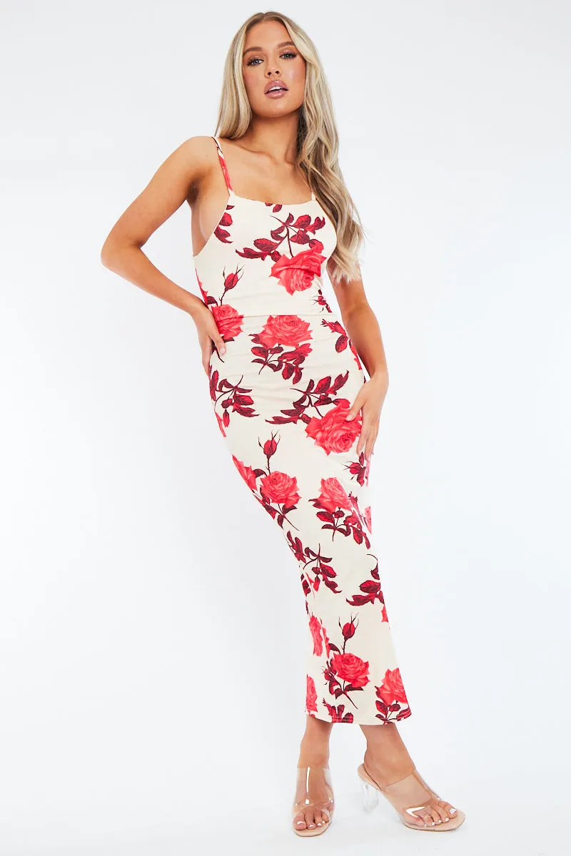 Red Floral Print Bodycon Maxi Dress - Sasha sold by Rebellious Fashion product image thumbnail 2