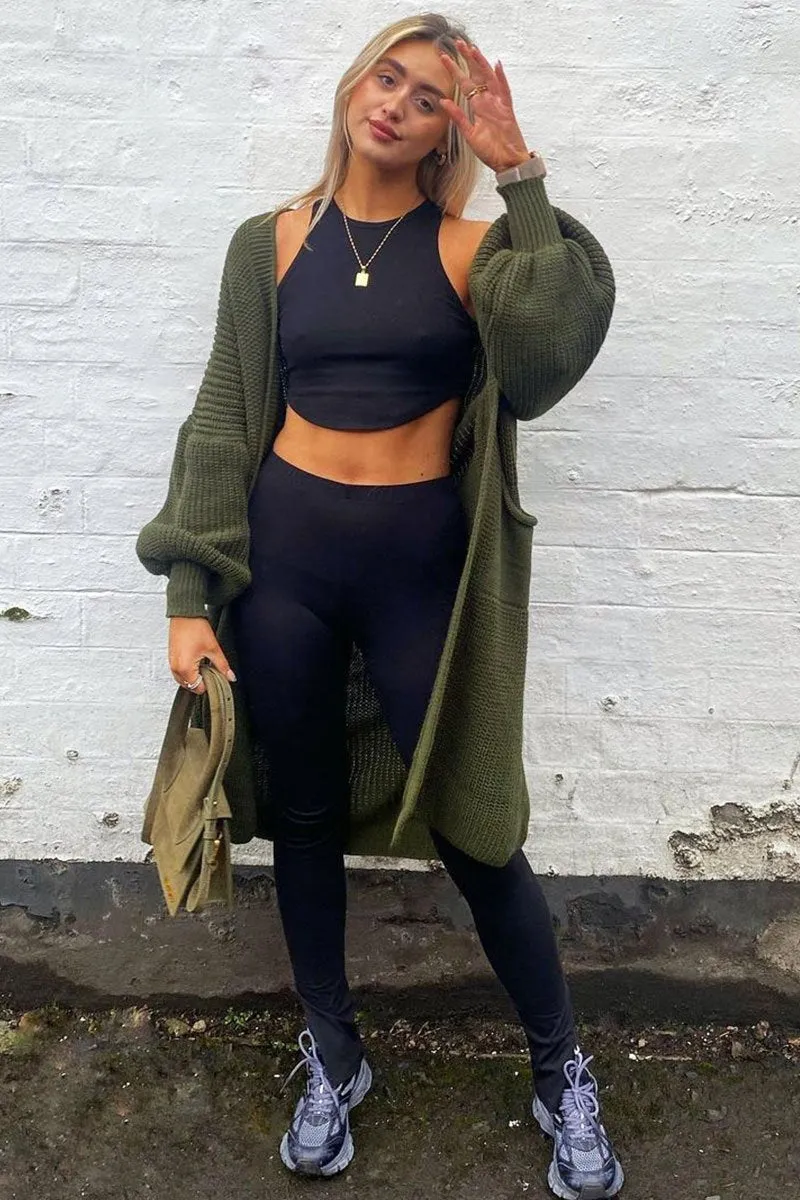 Khaki Balloon Sleeve Maxi Knit Cardigan - Imara sold by Rebellious Fashion product image thumbnail 5