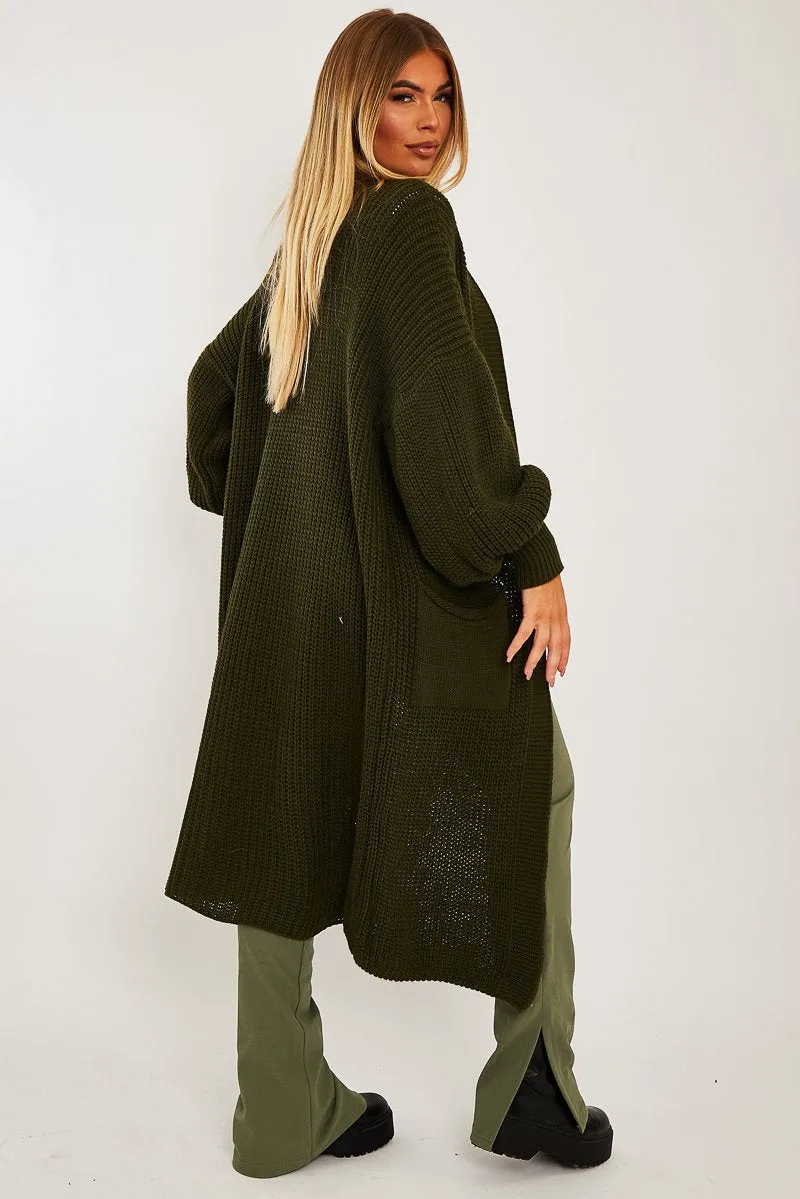 Khaki Balloon Sleeve Maxi Knit Cardigan - Imara sold by Rebellious Fashion product image thumbnail 2