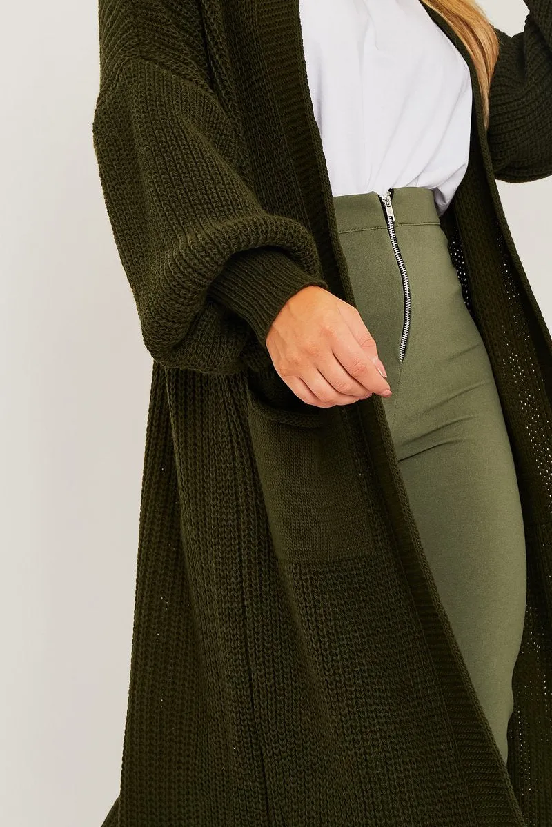 Khaki Balloon Sleeve Maxi Knit Cardigan - Imara sold by Rebellious Fashion product image thumbnail 4